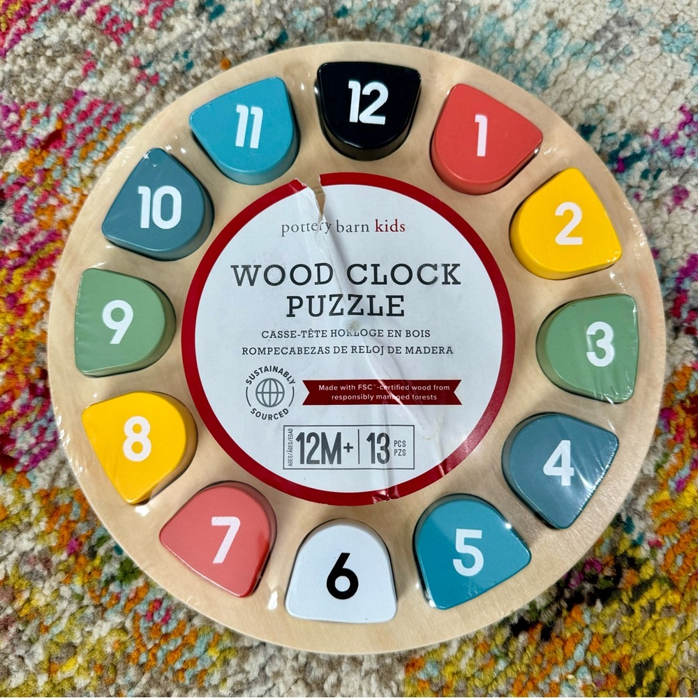 NWT Pottery Barn Kids Wood Clock Puzzle